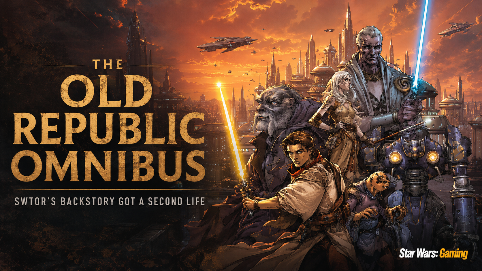 Star Wars Legends The Old Republic Omnibus Vol 1 article header featuring KOTOR comics, SWTOR backstory, Jedi, Sith, and Old Republic lore