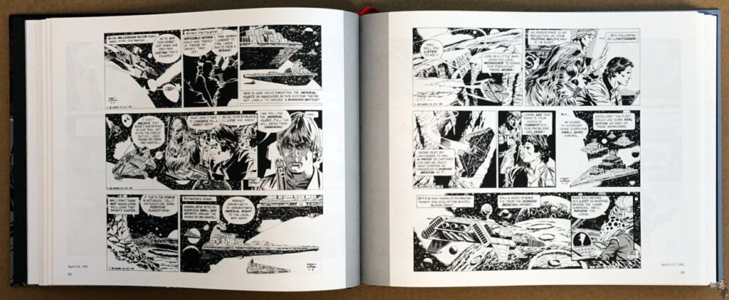 Open book displaying black-and-white Star Wars comic pages