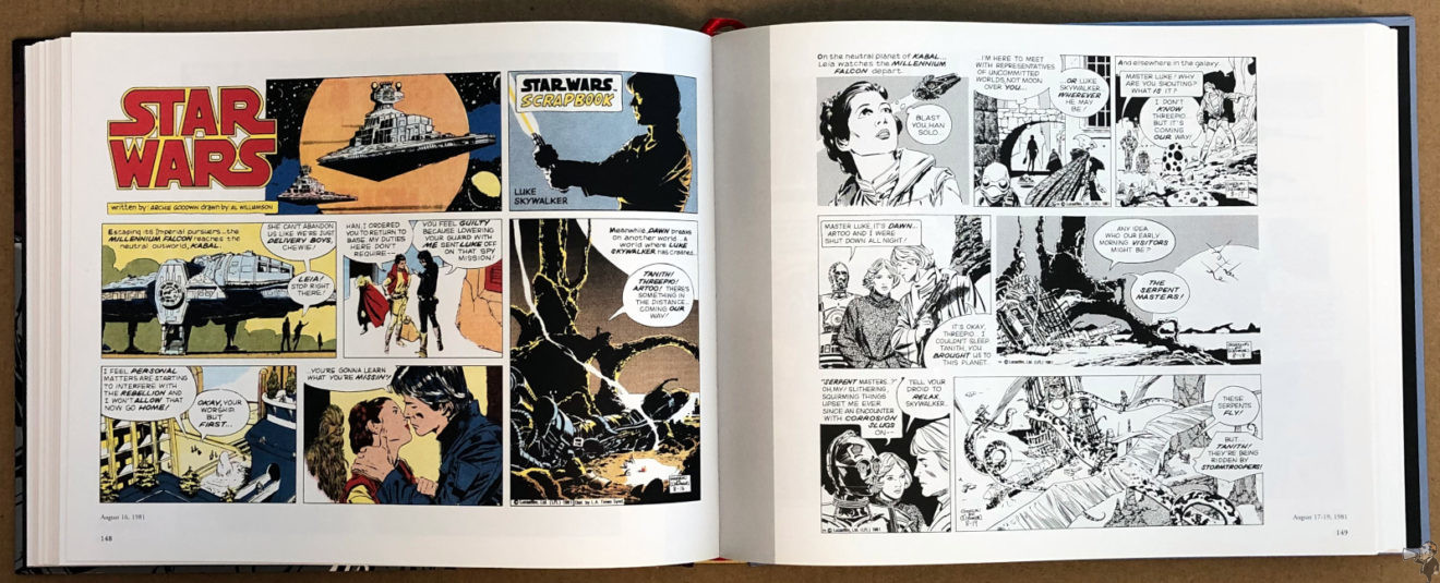 Open book displaying Star Wars comic strips