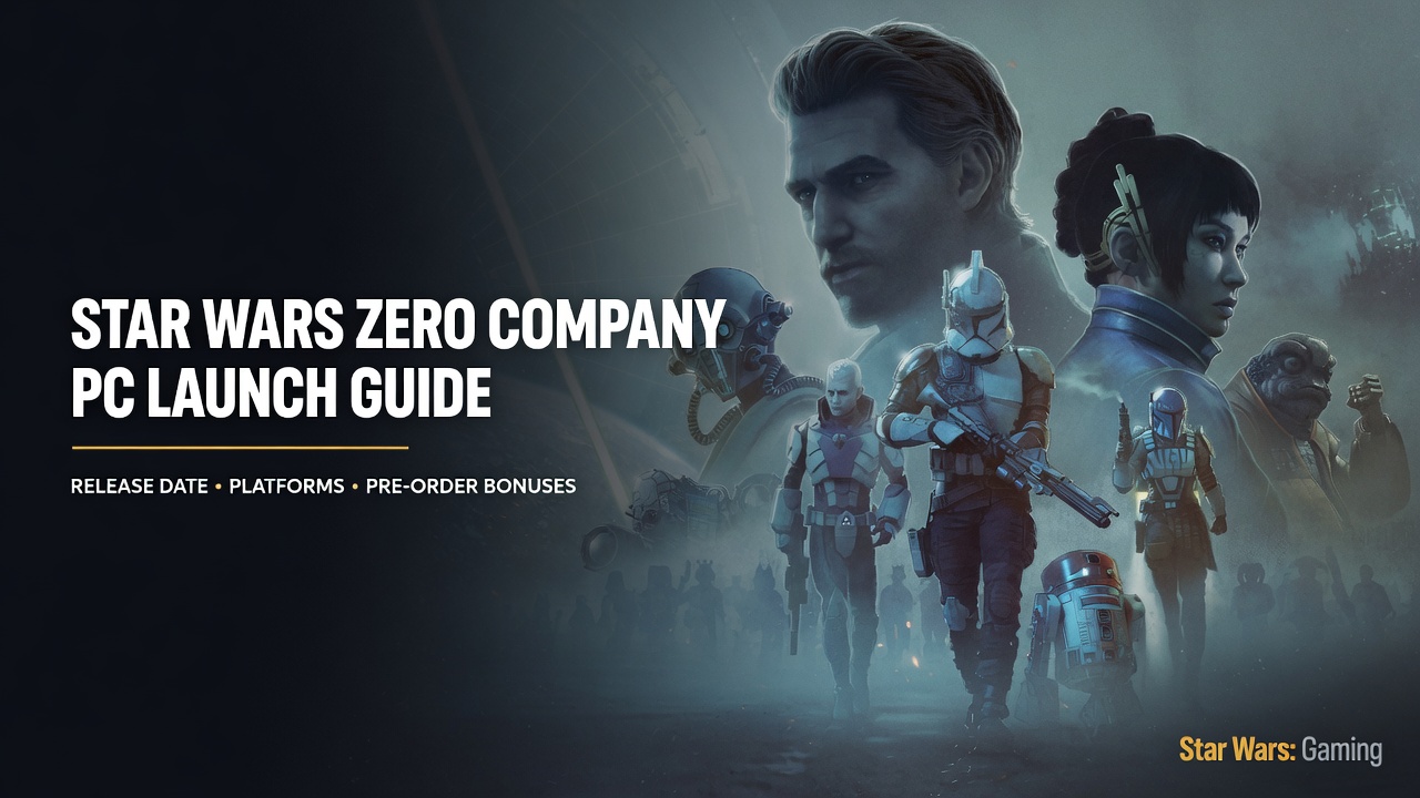 Star Wars Zero Company PC launch guide showing Clone Wars tactical squad gameplay, release date, platforms, price, and pre-order bonuses