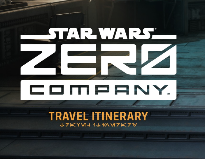 Star Wars: Zero Company Travel Itinerary artwork used to reveal locations including Dantooine, Florrum, Lothal, Mapuzo, and the Den.