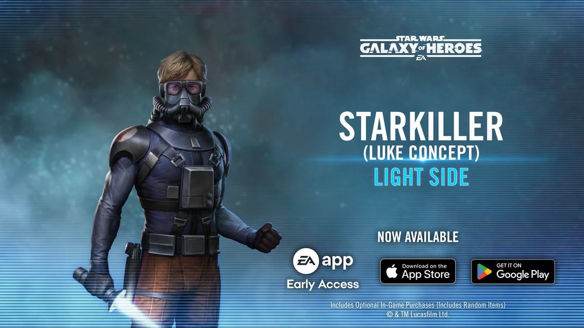 Starkiller Luke Concept in Star Wars: Galaxy of Heroes, featured in a guide to his best team, mods, abilities, and Grand Arena Omicron.