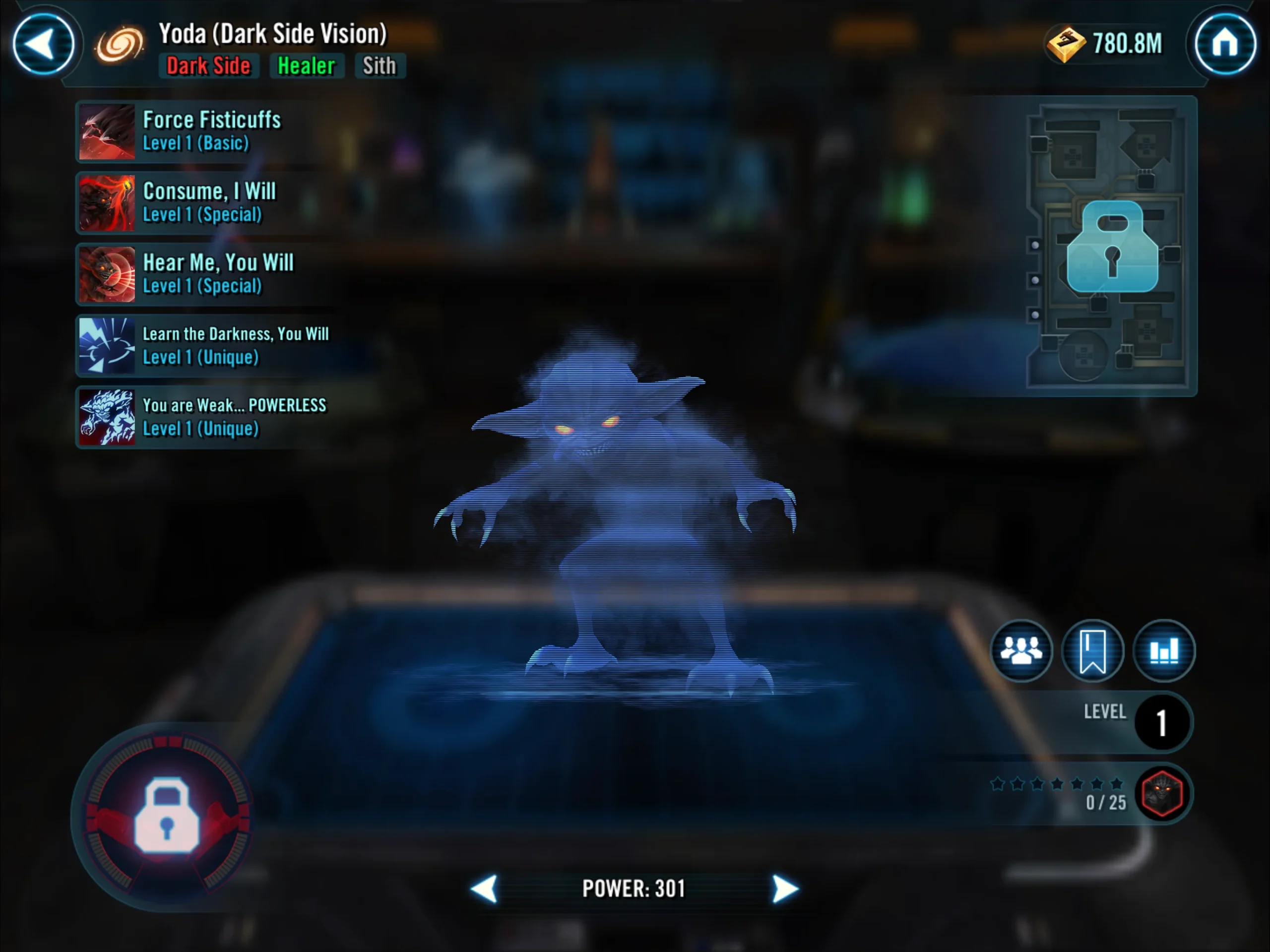 Dark Side Yoda hologram character screen