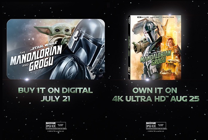 The Mandalorian and Grogu digital release article header about the Star Wars movie coming to digital, 4K Ultra HD, and Blu-ray