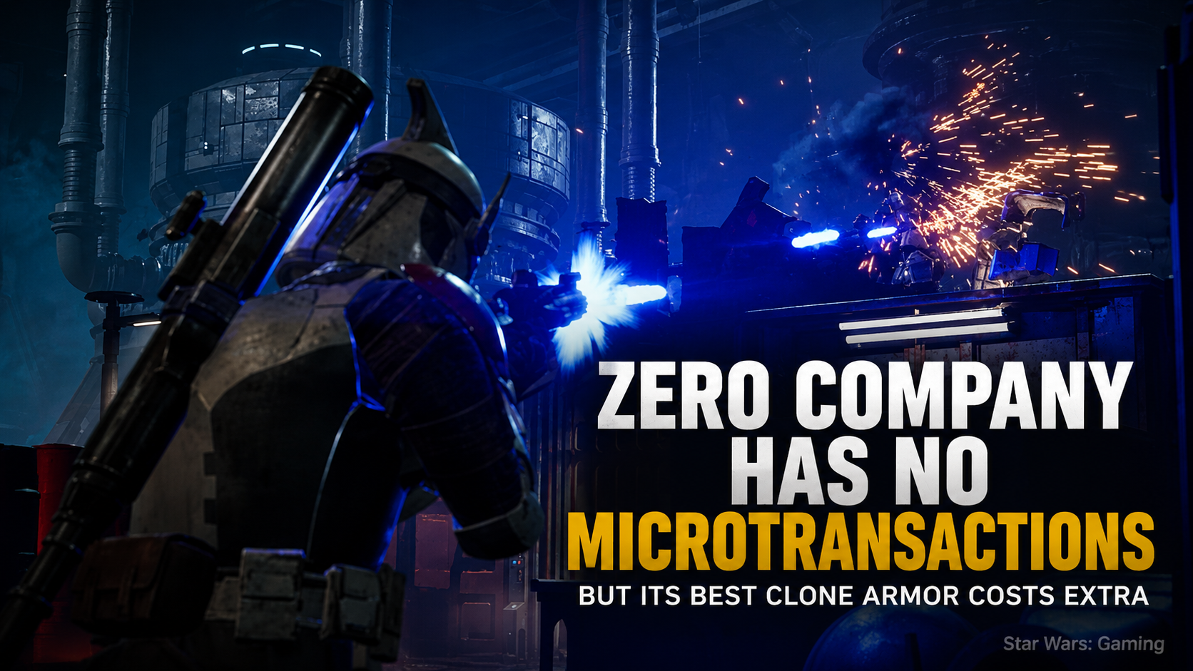 Clone trooper combat scene from Star Wars Zero Company used in an article about the game having no microtransactions but premium clone armor in the Deluxe Edition.