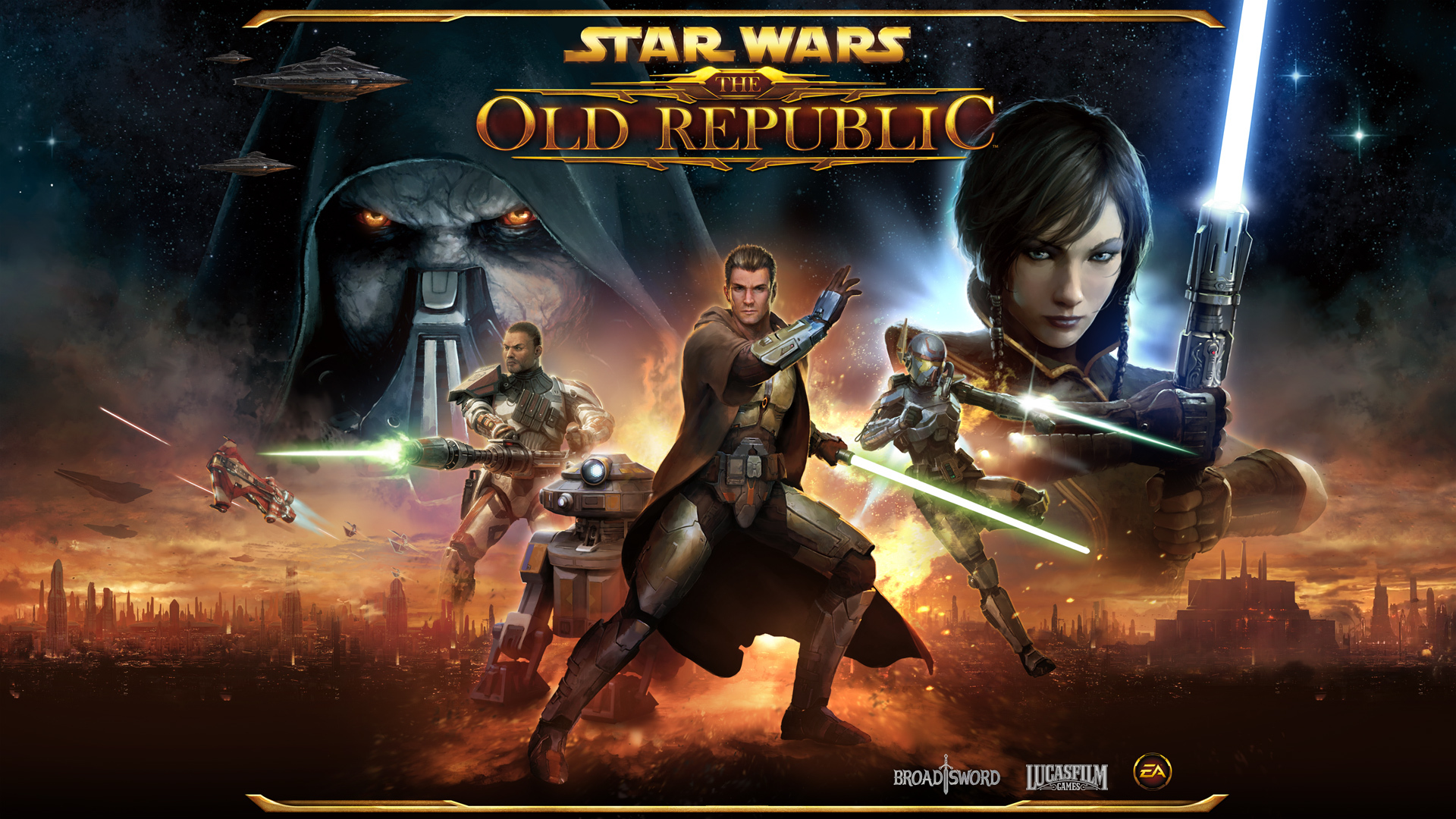 SWTOR character facing enemies in the open world for an article about the new Story, Veteran, and Master difficulty modes in Update 8.0.