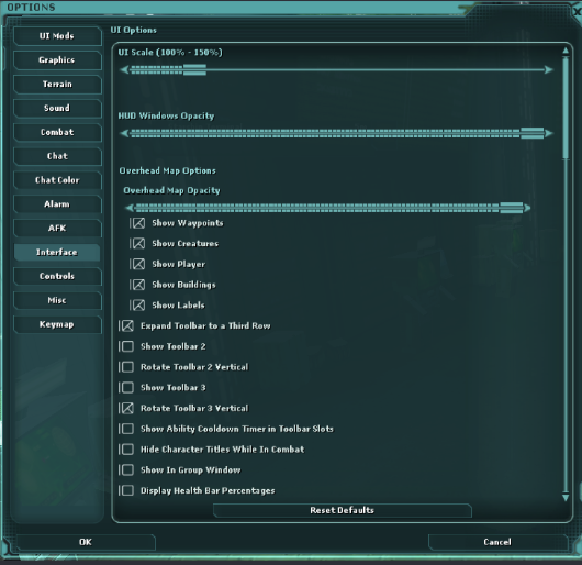 Video game UI options settings menu screen